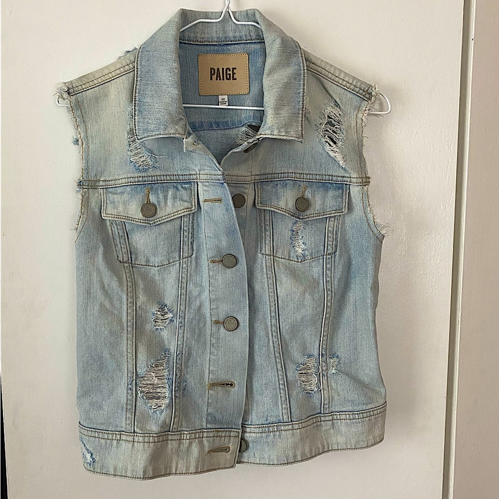 Paige NW/OT “Reagan” Distressed Denim Vest - M
